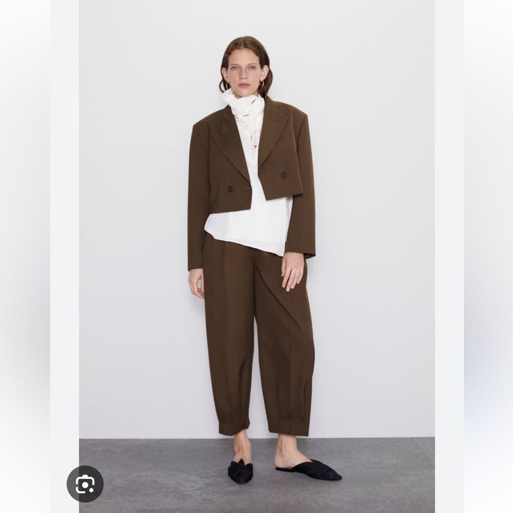 Zara Cropped Double Breasted Blazer Trench